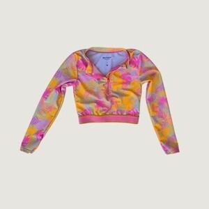 Juicy Couture Girls 7 Rash Guard Tropical Long Sleeve Zip Swim Top Y2K